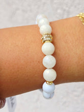 Load image into Gallery viewer, Pave Ball &amp; Moonstone on White Mother of Pearl Shell Beaded Bracelet - Elena Michele