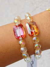 Load image into Gallery viewer, Orange Rectangle Crystal on Pearl with Citrine Beaded Bracelet - Elena Michele