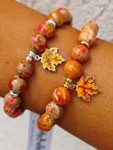 Load image into Gallery viewer, Leaf on Orange Imperial Jasper Beaded Bracelet - Elena Michele