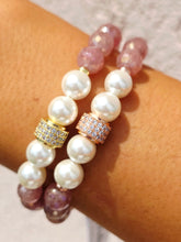 Load image into Gallery viewer, Pave and Pearl on Mystic Strawberry Quartz Beaded Bracelet - Elena Michele