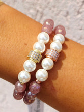 Load image into Gallery viewer, Pave and Pearl on Mystic Strawberry Quartz Beaded Bracelet - Elena Michele