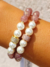 Load image into Gallery viewer, Pave and Pearl on Mystic Strawberry Quartz Beaded Bracelet - Elena Michele
