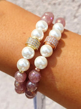 Load image into Gallery viewer, Pave and Pearl on Mystic Strawberry Quartz Beaded Bracelet - Elena Michele