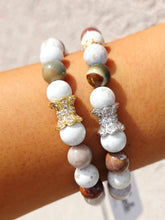 Load image into Gallery viewer, Vintage Pave Center on White Jasper Beaded Bracelet - Elena Michele