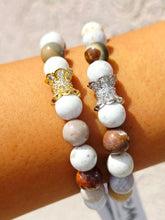 Load image into Gallery viewer, Vintage Pave Center on White Jasper Beaded Bracelet - Elena Michele