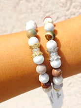 Load image into Gallery viewer, Vintage Pave Center on White Jasper Beaded Bracelet - Elena Michele
