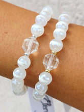 Load image into Gallery viewer, Quartz Prism on Mystic DZI White Agate Beaded Bracelet - Elena Michele