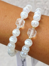 Load image into Gallery viewer, Quartz Prism on Mystic DZI White Agate Beaded Bracelet - Elena Michele