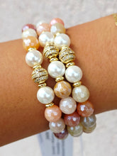Load image into Gallery viewer, Pave Ball &amp; Pearl on Mystic Rutilated Quartz Beaded Bracelet - Elena Michele