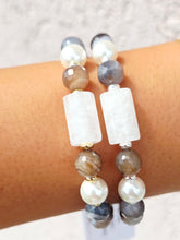 Load image into Gallery viewer, Crystal Quartz Cylinder on Brown Banded Agate Beaded Bracelet - Elena Michele