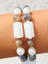 Load image into Gallery viewer, Crystal Quartz Cylinder on Brown Banded Agate Beaded Bracelet - Elena Michele