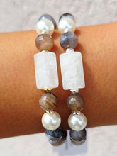 Load image into Gallery viewer, Crystal Quartz Cylinder on Brown Banded Agate Beaded Bracelet - Elena Michele
