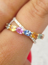 Load image into Gallery viewer, Multicolor Sapphire Crossover Ring - 14K Yellow Gold