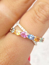 Load image into Gallery viewer, Multicolor Sapphire Crossover Ring - 14K Yellow Gold