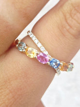 Load image into Gallery viewer, Multicolor Sapphire Crossover Ring - 14K Yellow Gold