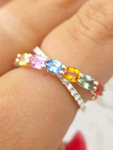 Load image into Gallery viewer, Multicolor Sapphire Crossover Ring - 14K Yellow Gold
