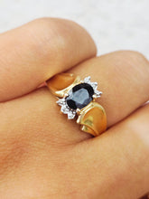 Load image into Gallery viewer, Oval Sapphire &amp; Diamond Ring - 14K Yellow Gold - Estate