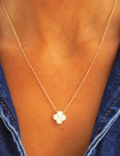 Load image into Gallery viewer, 14K Yellow Gold Italian White Mother of Pearl Clover Necklace with 16"-18" extender