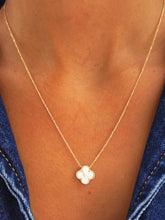 Load image into Gallery viewer, 14K Yellow Gold Italian White Mother of Pearl Clover Necklace with 16"-18" extender