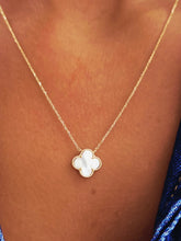 Load image into Gallery viewer, 14K Yellow Gold Italian White Mother of Pearl Clover Necklace with 16"-18" extender