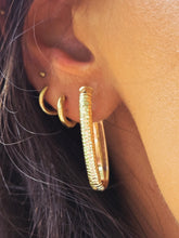 Load image into Gallery viewer, 14K Yellow Gold 12x27mm Oval Diamond Cut Hinged Back Hoops