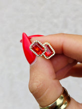 Load image into Gallery viewer, Fire Opal &amp; Diamond Stud Earrings - 18K Yellow Gold