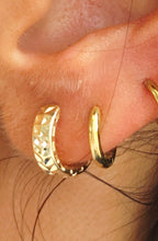 Load image into Gallery viewer, 14K Yellow Gold Textured Huggies