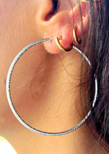Load image into Gallery viewer, 14K White Gold 2X55mm Diamond Cut Textured Hoops
