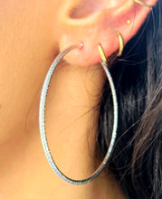 Load image into Gallery viewer, 14K White Gold 2X55mm Diamond Cut Textured Hoops