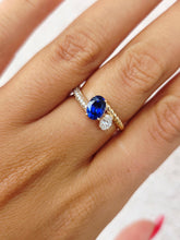 Load image into Gallery viewer, .39 Carat Oval Lab Diamond with Sapphire Ring - 14K Gold