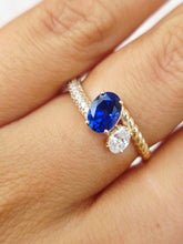 Load image into Gallery viewer, .39 Carat Oval Lab Diamond with Sapphire Ring - 14K Gold