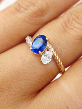 Load image into Gallery viewer, .39 Carat Oval Lab Diamond with Sapphire Ring - 14K Gold