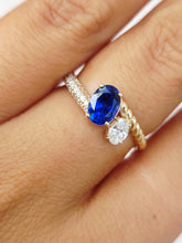 Load image into Gallery viewer, .39 Carat Oval Lab Diamond with Sapphire Ring - 14K Gold