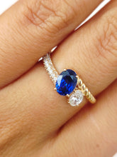 Load image into Gallery viewer, .39 Carat Oval Lab Diamond with Sapphire Ring - 14K Gold