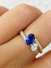 Load image into Gallery viewer, .39 Carat Oval Lab Diamond with Sapphire Ring - 14K Gold
