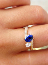 Load image into Gallery viewer, .39 Carat Oval Lab Diamond with Sapphire Ring - 14K Gold
