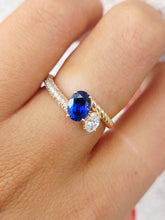 Load image into Gallery viewer, .39 Carat Oval Lab Diamond with Sapphire Ring - 14K Gold