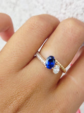 Load image into Gallery viewer, .39 Carat Oval Lab Diamond with Sapphire Ring - 14K Gold