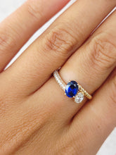 Load image into Gallery viewer, .39 Carat Oval Lab Diamond with Sapphire Ring - 14K Gold