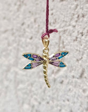 Load image into Gallery viewer, Dragonfly "Stained Glass" Charm - 10K Yellow Gold