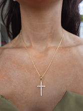 Load image into Gallery viewer, CZ Gold Plated Cross on Gold Plated Cable Chain - Adjustable - Gold Plated Sterling Silver