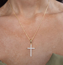 Load image into Gallery viewer, CZ Gold Plated Cross on Gold Plated Cable Chain - Adjustable - Gold Plated Sterling Silver