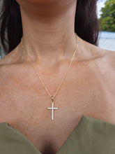 Load image into Gallery viewer, CZ Gold Plated Cross on Gold Plated Cable Chain - Adjustable - Gold Plated Sterling Silver
