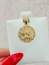 Load image into Gallery viewer, Gold Cherub with Filigree Frame Charm - 14K Yellow Gold