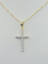 Load image into Gallery viewer, CZ Gold Plated Cross on Gold Plated Cable Chain - Adjustable - Gold Plated Sterling Silver