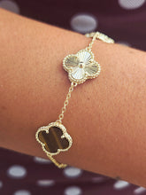 Load image into Gallery viewer, Brown Tiger's Eye &amp; Diamond Cut Clover Bracelet - Gold Plated