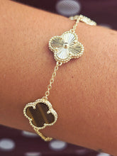 Load image into Gallery viewer, Brown Tiger's Eye &amp; Diamond Cut Clover Bracelet - Gold Plated