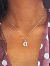 Load image into Gallery viewer, 3 Carat Oval Aquamarine Pendant &amp; 18” Chain - 14K White Gold