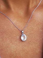 Load image into Gallery viewer, 3 Carat Oval Aquamarine Pendant &amp; 18” Chain - 14K White Gold