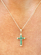 Load image into Gallery viewer, Emerald Cross &amp; Necklace - 14K Gold
